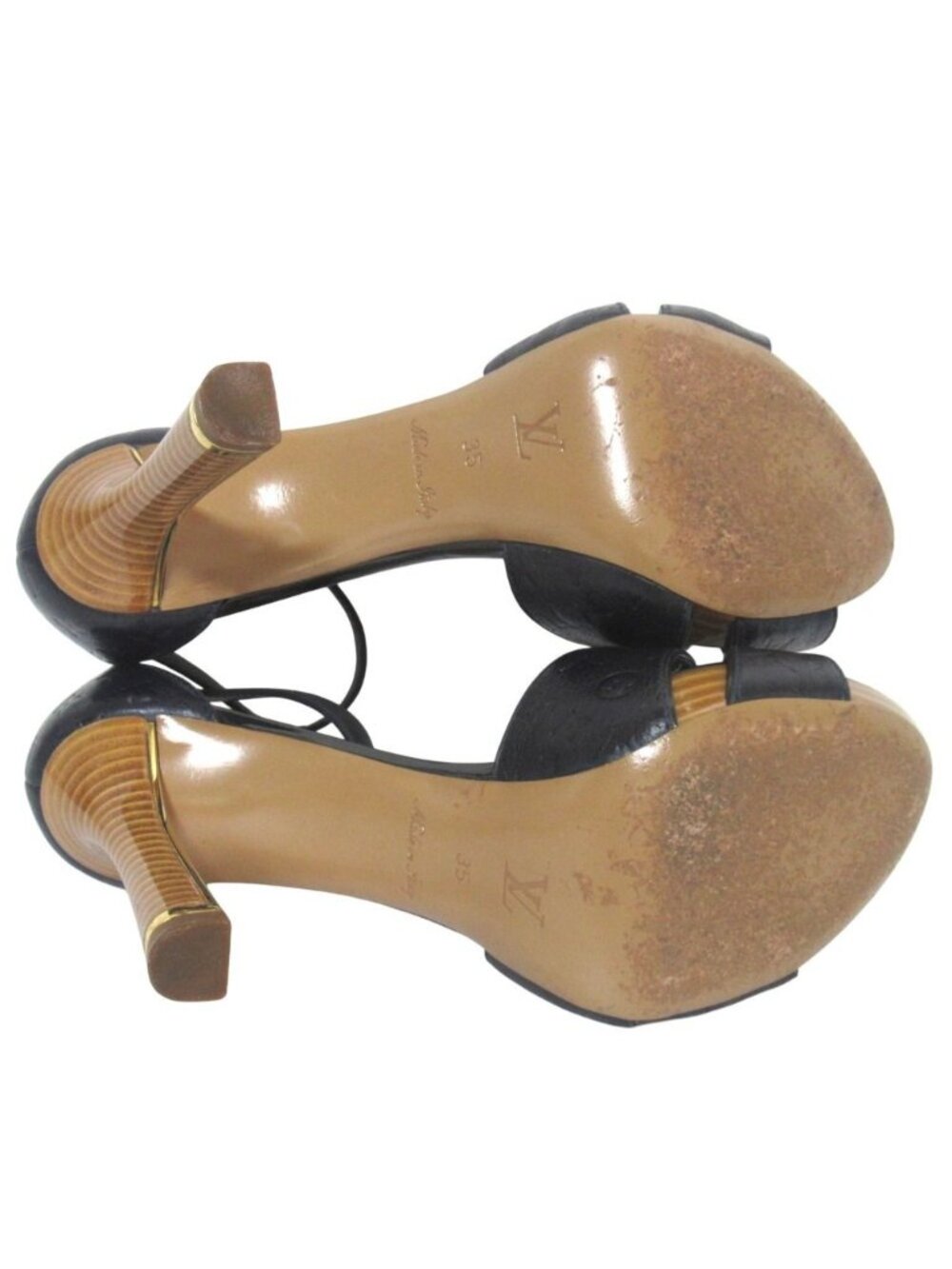 Louis Vuitton Monogram Empreinte Ankle Strap High Heels Sandals 35 Navy - Picture 9 of 10